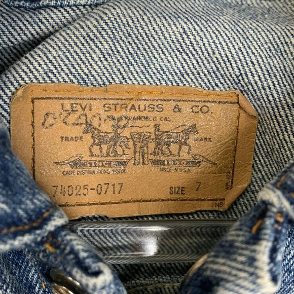 Levis Vintage Levis Kids Denim Trucker Jacket Sz 7 Acid Wash 90s Orange Tab USA - Picture 2 of 8